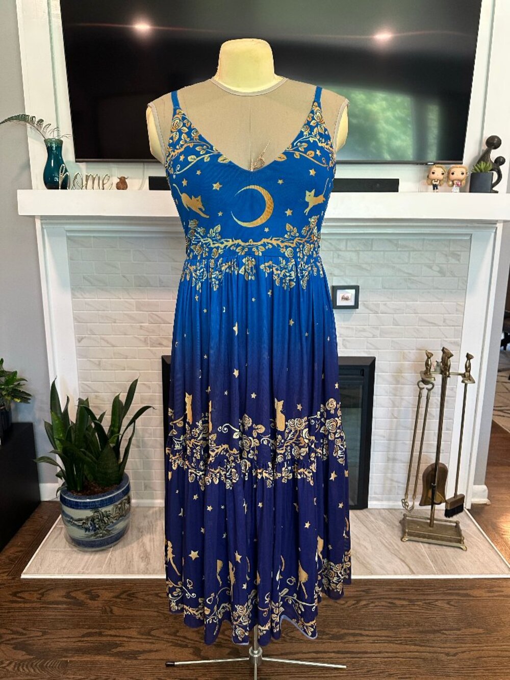 Blackmilk - Blue and Gold Sailor Guardians Stars Sheer Midaxi Dress - Size Large - Picture 6 of 9